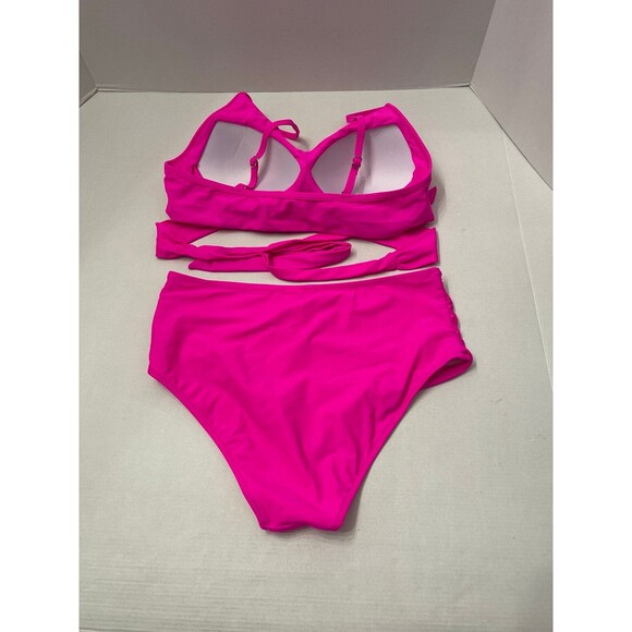 Cross Wrap Halter Bikini Set Pink Size L(8) - Picture 5 of 8